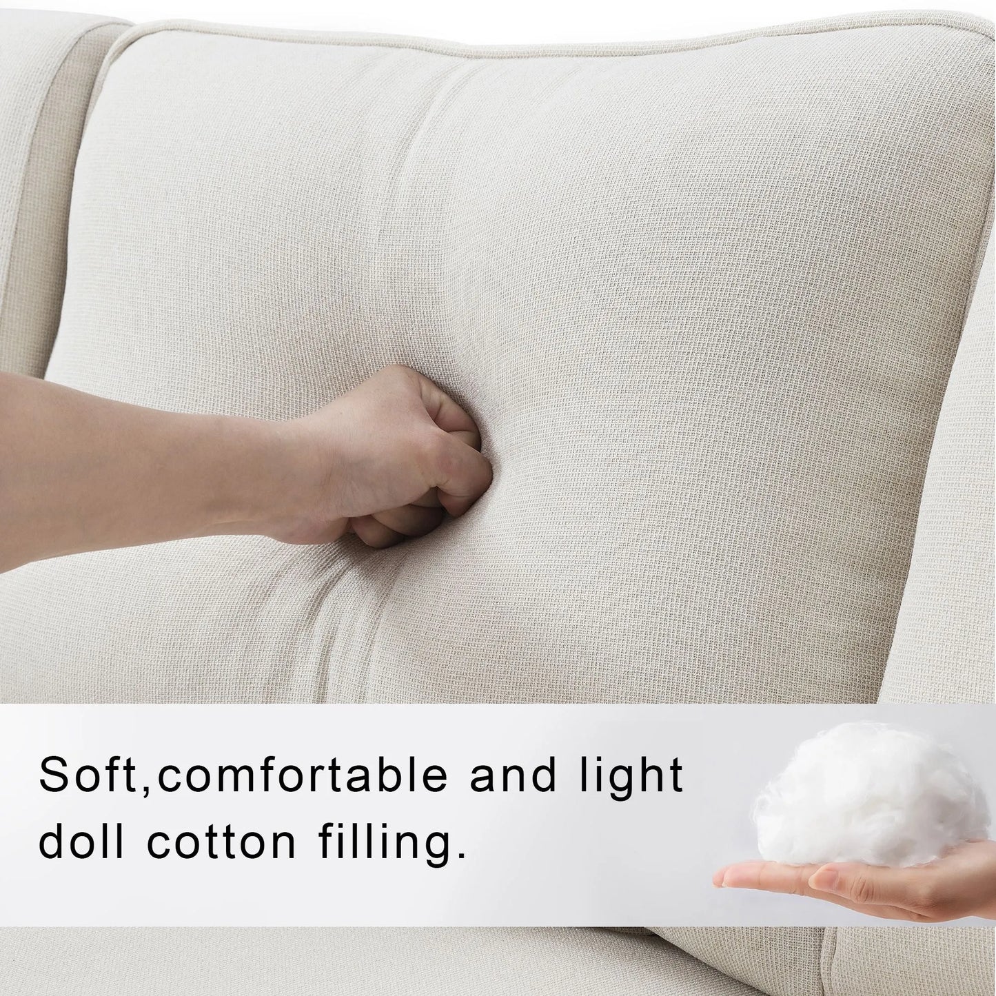 Upholstered Sofa Furniture with Console 2 Cupholders Modern Linen Fabric