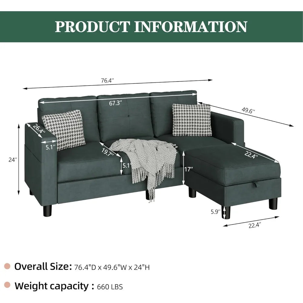 Sectional Sofas Couches for Living Room, L Shaped Couch with Storage Sofa Set, Small Couches for Small Spaces with Moveable
