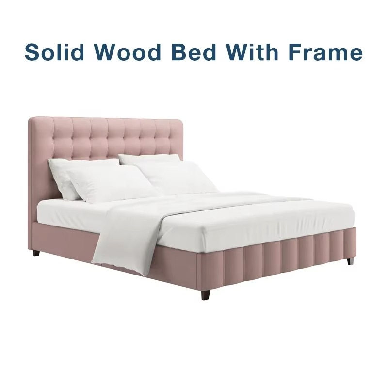Upholstered Bed Diamond Tufted Headboard Kids Children Girls Bedroom Furniture Bedding Sets With Platform Frame