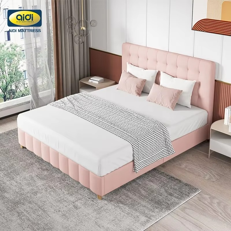 Upholstered Bed Diamond Tufted Headboard Kids Children Girls Bedroom Furniture Bedding Sets With Platform Frame