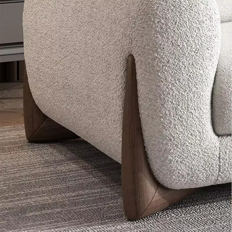Italian Style White Couch Home Furniture Minimalist Living Room Furniture Modern Latex Solid Wood Lamb Velvet Sofa