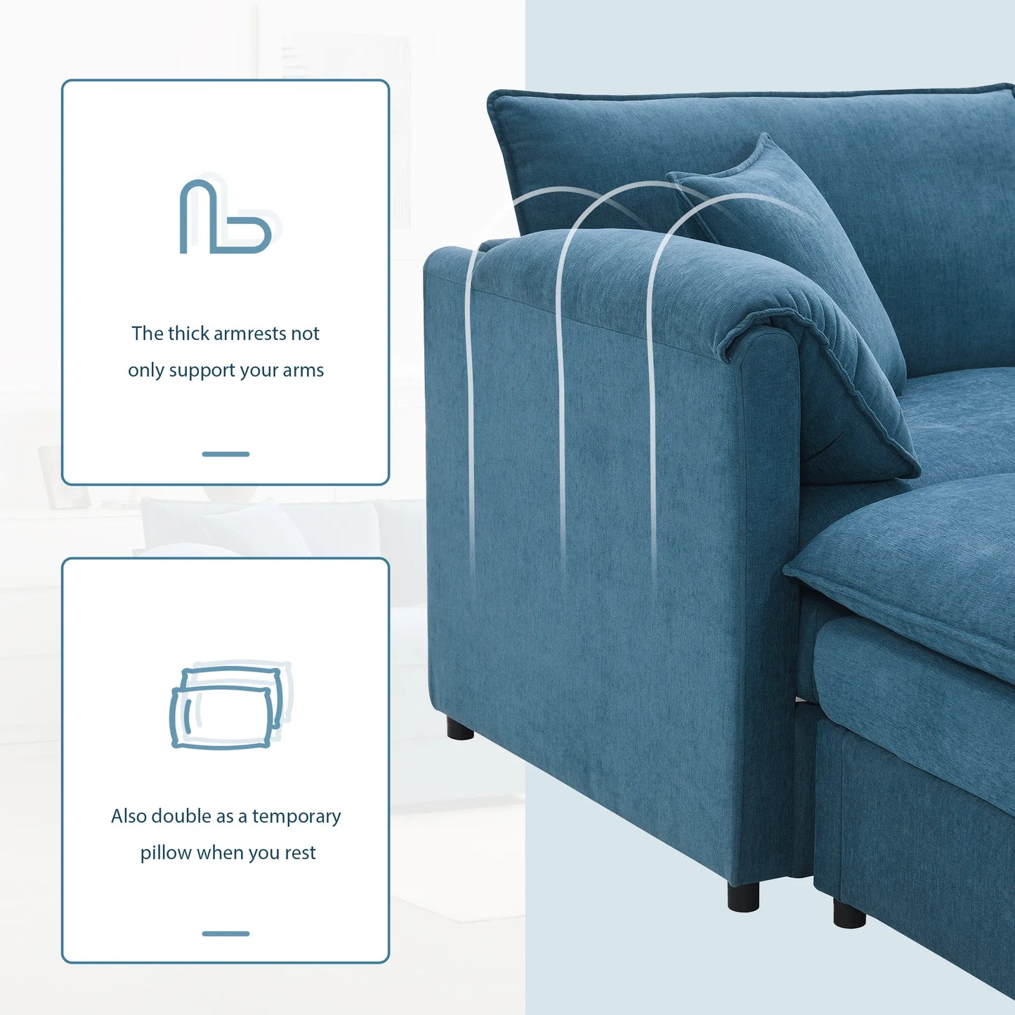 Wide Deep Seating, U-Shaped Cloud Sofa Set