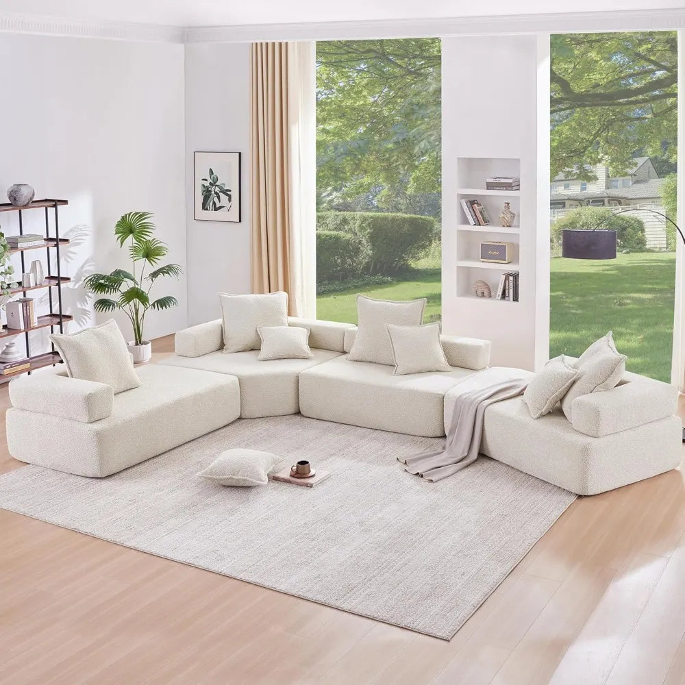 Oversized Modular U-Shaped Sectional Sofa, Luxury Boucle Floor Couch Set, Convertible Sleeper Couch,Spacious Foam-Filled