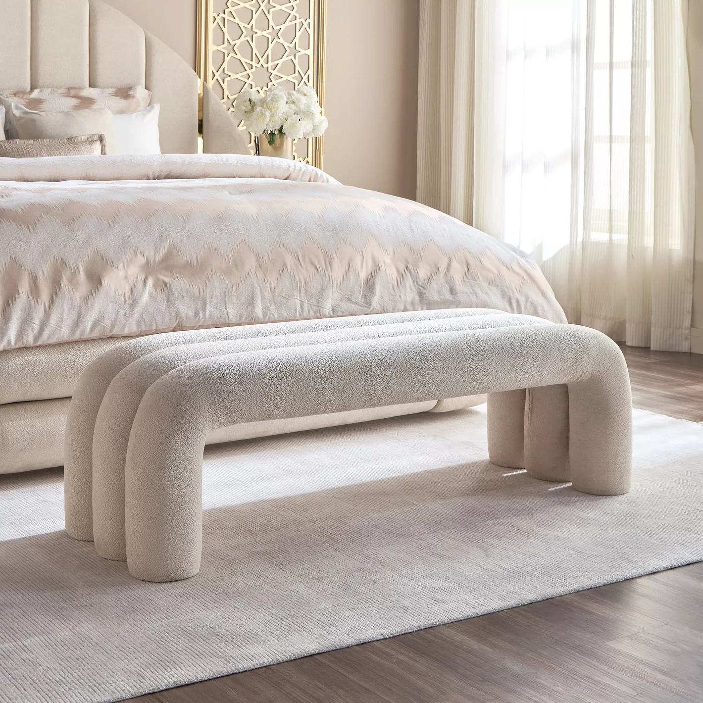Modern Boucle Bed Bench.
