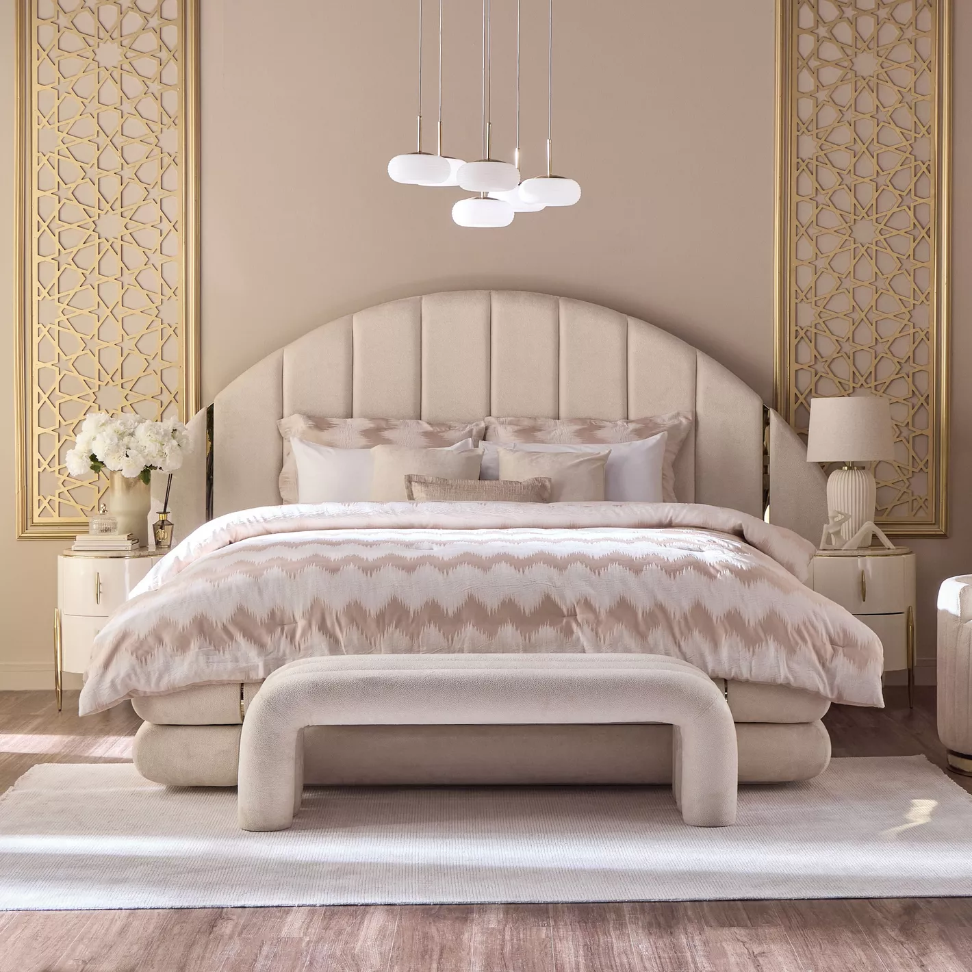 Modern Boucle Bed Bench.