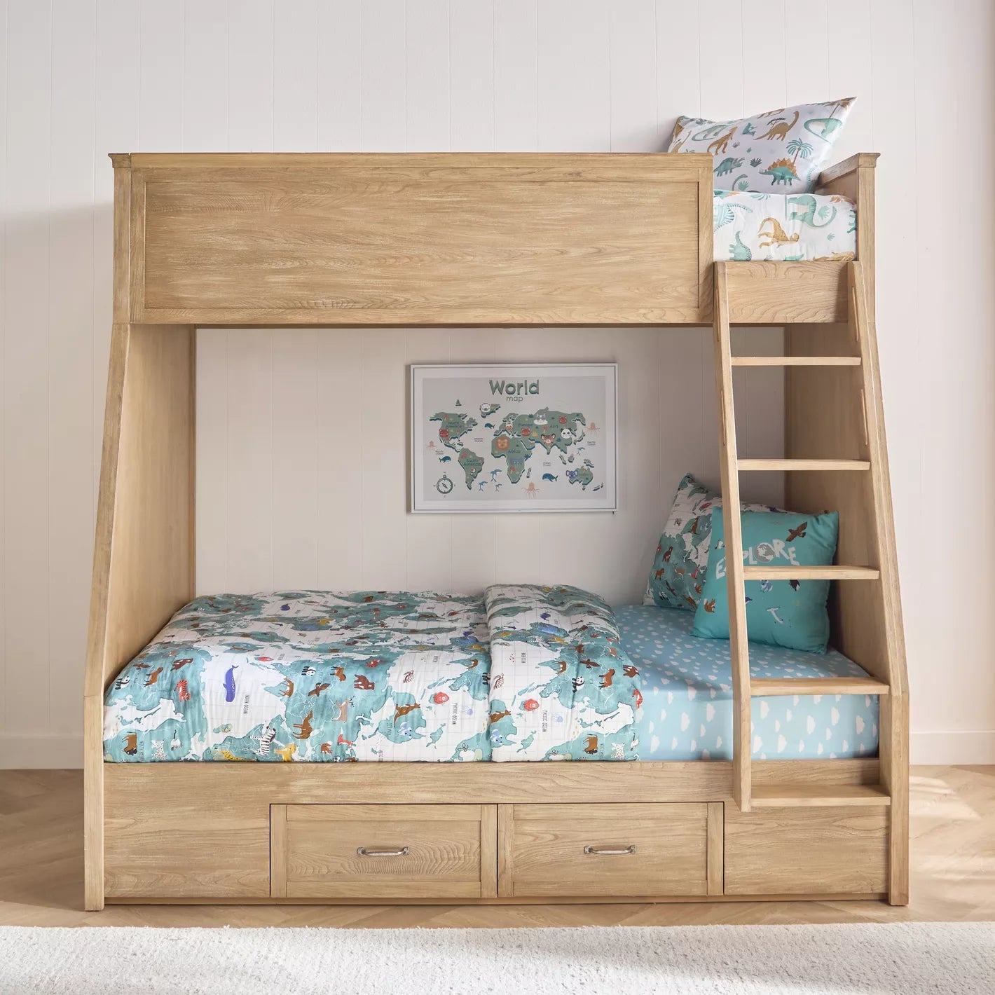 Wood Bunk Bed with Stairs and Storage Drawers.