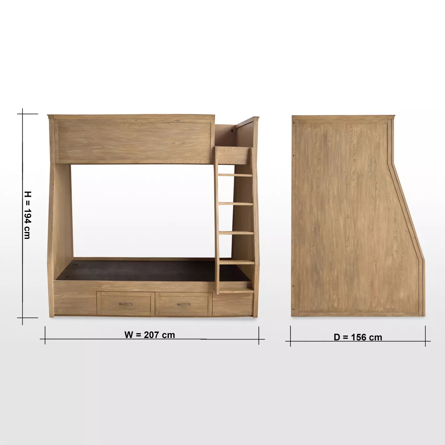 Wood Bunk Bed with Stairs and Storage Drawers.