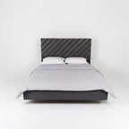 Luxury Signature Bed – Dark Blue & Golden Beige with Diagonal Line Headboard with Metal Base and Wooden Frame