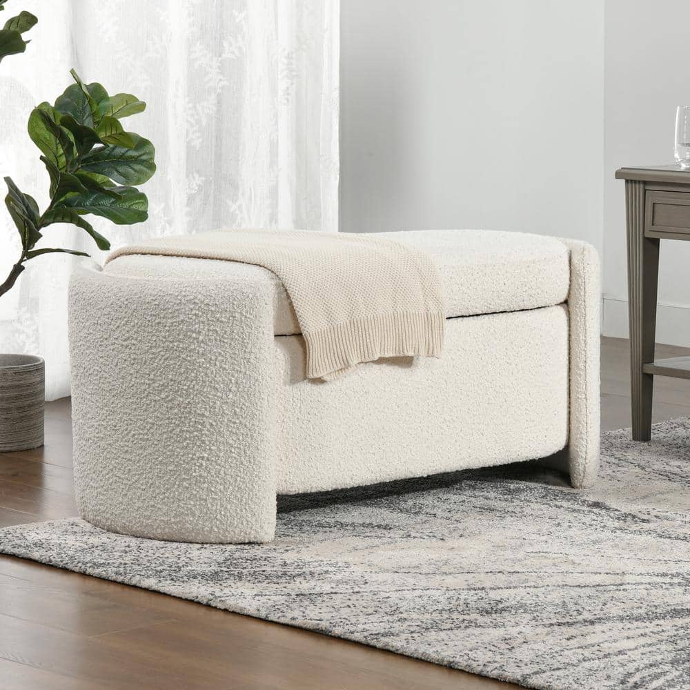 Rounded Boucle Storage Bed Bench.