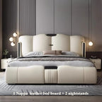 Queen Size Leather Bed Double Set Backrest White Modern Storage Bedroom Beds