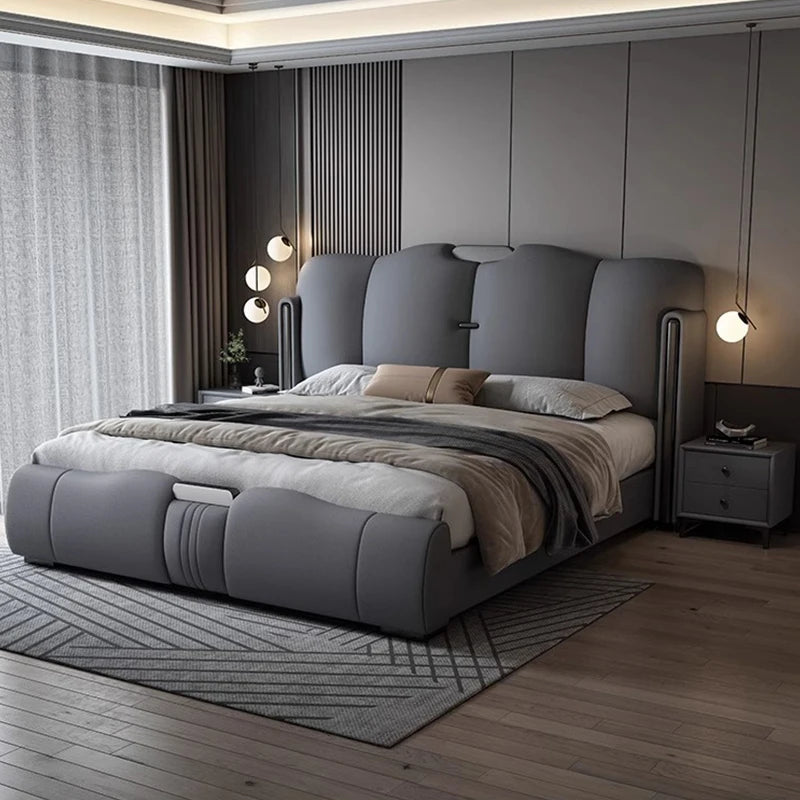 Queen Size Leather Bed Double Set Backrest White Modern Storage Bedroom Beds