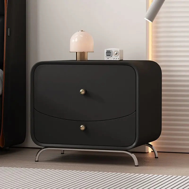 Solid Wood Multi Layer Bed Side Table Made Leather