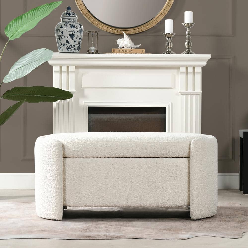 Rounded Boucle Storage Bed Bench.