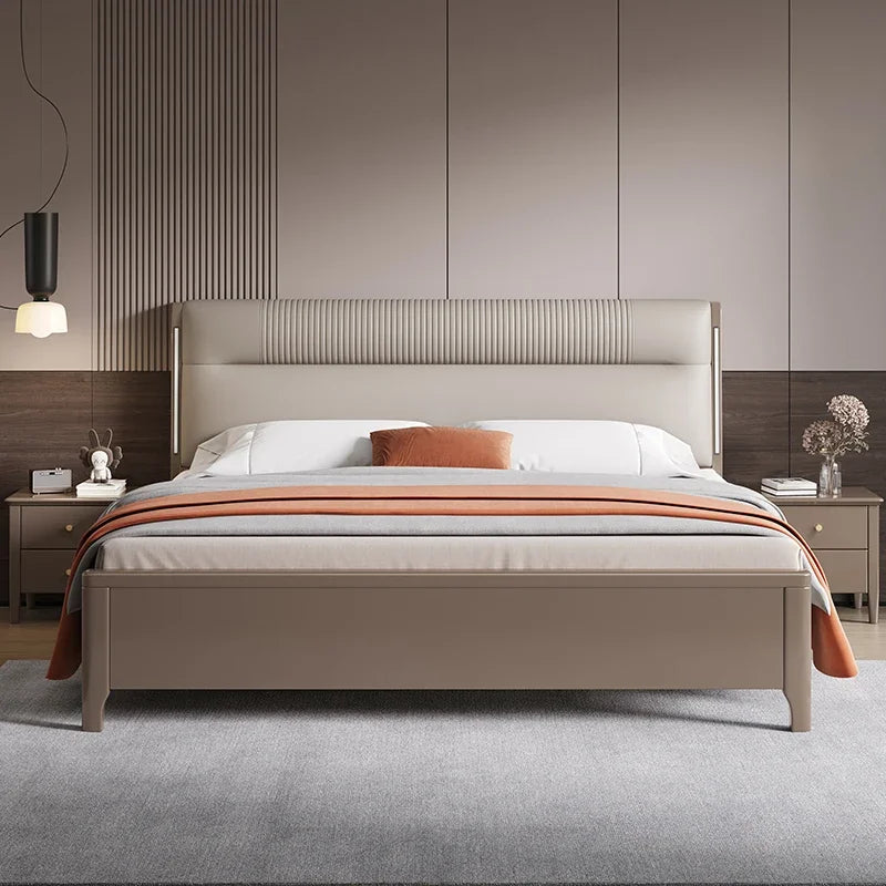 Modern Upholstered Panel Bed with Channel Tufted Headboard.