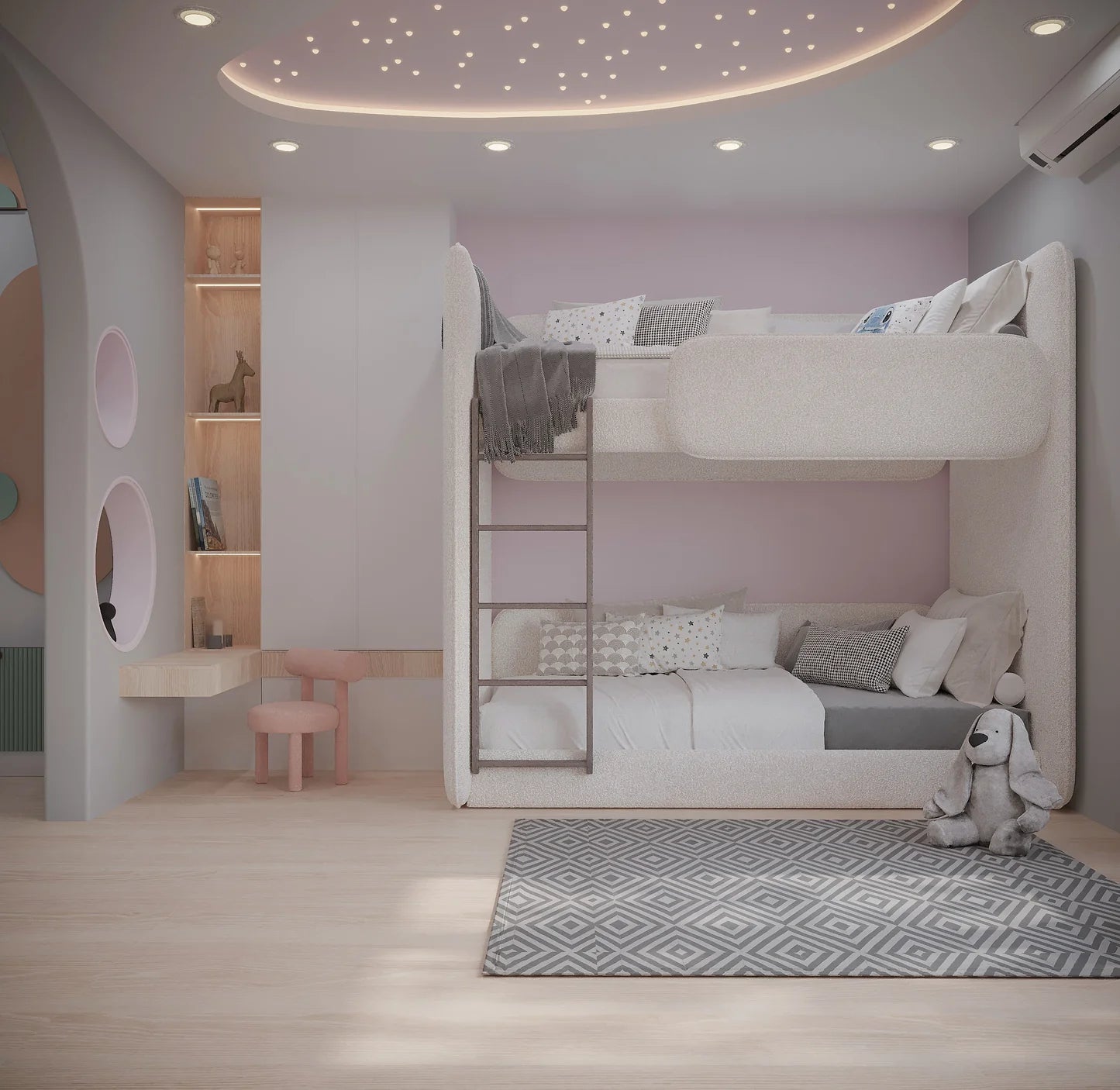Twin Upholstered Boucle Bunk Bed.