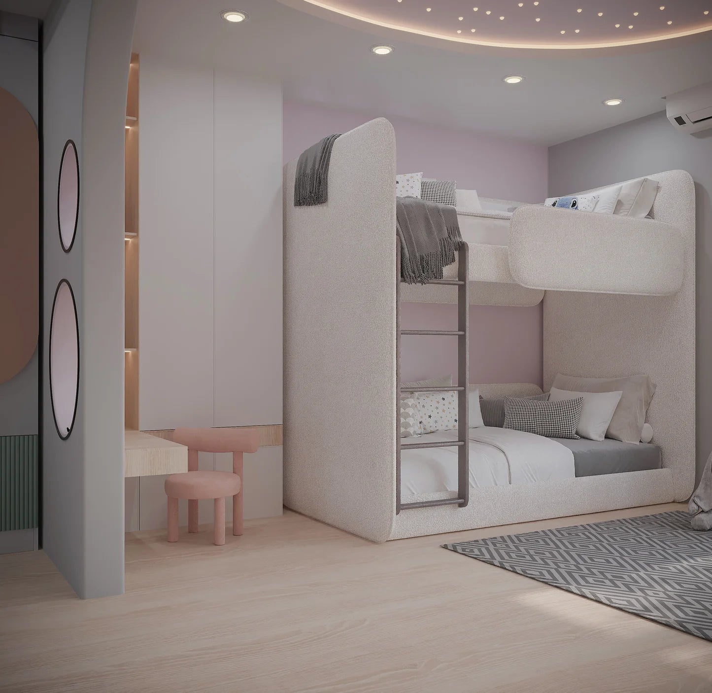 Twin Upholstered Boucle Bunk Bed.