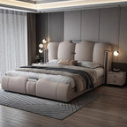 Queen Size Leather Bed Double Set Backrest White Modern Storage Bedroom Beds