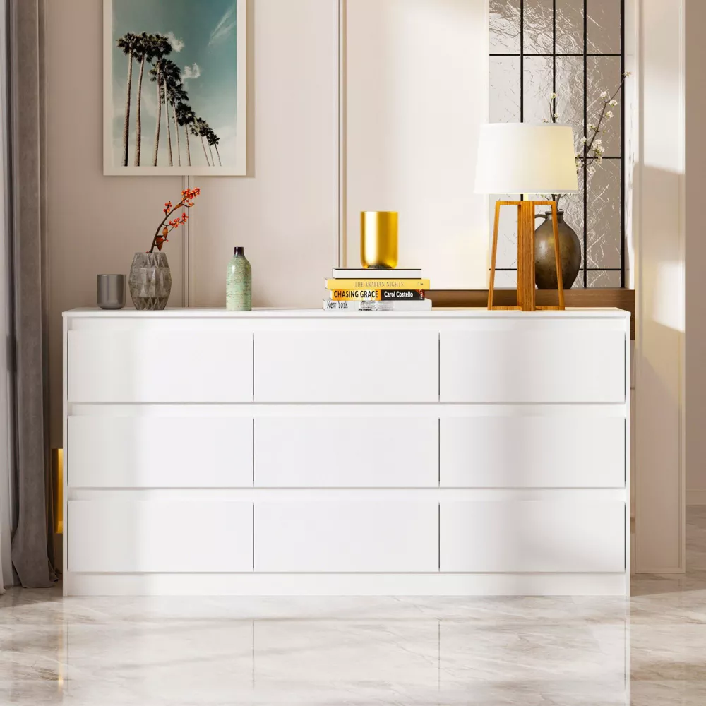 Modern Horizontal Dresser Cabinet with 9 Storage Drawers.