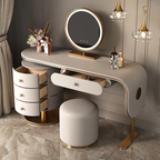 Wooden Dressing Table Set Light Luxury Bedroom Furniture LED Makeup Mirror Vanity Smart Drawers Panel Style