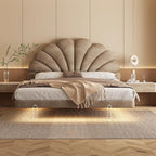 Modern Floating Bed Frame with Floral Design Headboard.