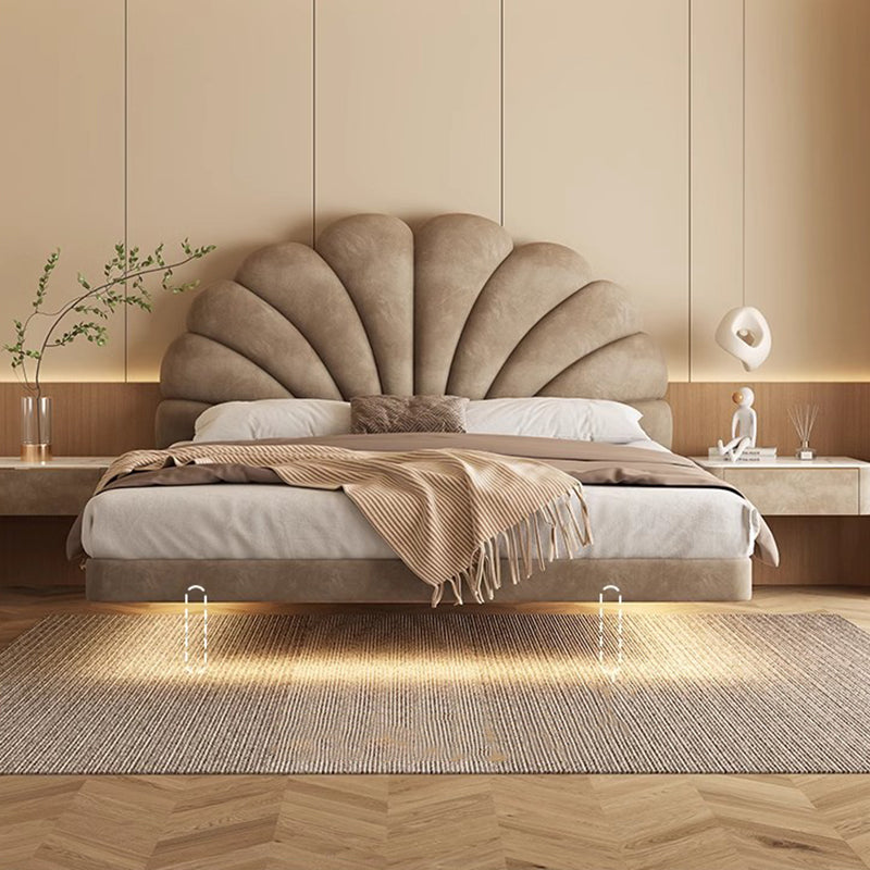Modern Floating Bed Frame with Floral Design Headboard.