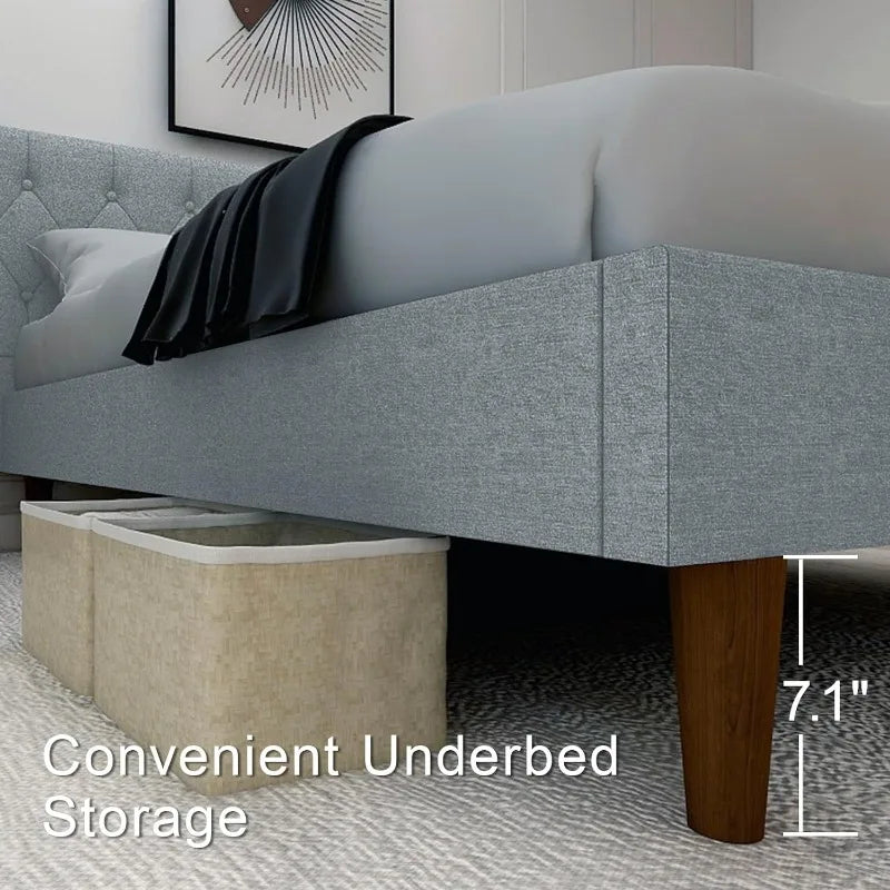 Classic Upholstered Bed with Deep Button Tufting Headboard.