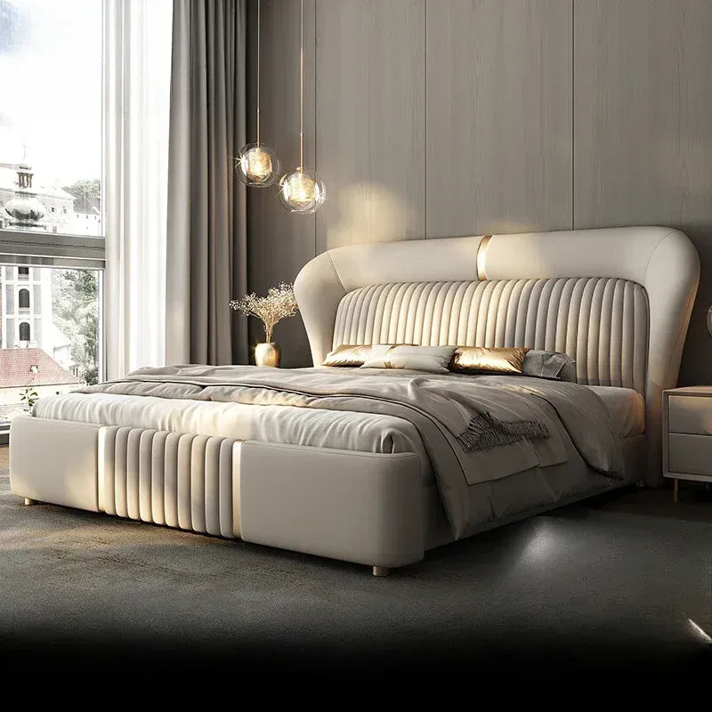 Luxury Fabric King Bed – Modern White Camas De Dormitorios, Beige Color, King Size 180x200 cm and 200x200 cm – Stylish and Comfortable Bedroom Furniture