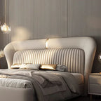 Luxury Fabric King Bed – Modern White Camas De Dormitorios, Beige Color – Stylish and Comfortable Bedroom Furniture