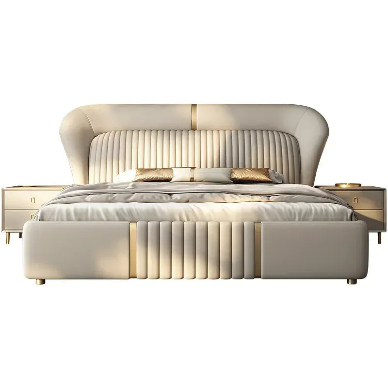 Luxury Fabric King Bed – Modern White Camas De Dormitorios, Beige Color – Stylish and Comfortable Bedroom Furniture