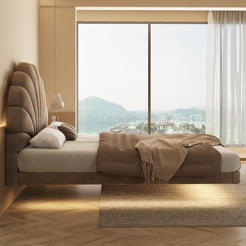 Modern Floating Bed Frame with Floral Design Headboard.