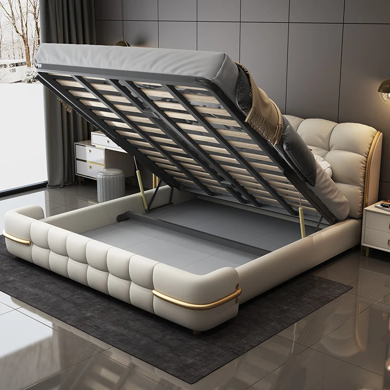 Multifunctional Marriage Bed Storage Organizer Lounge King Size Bed