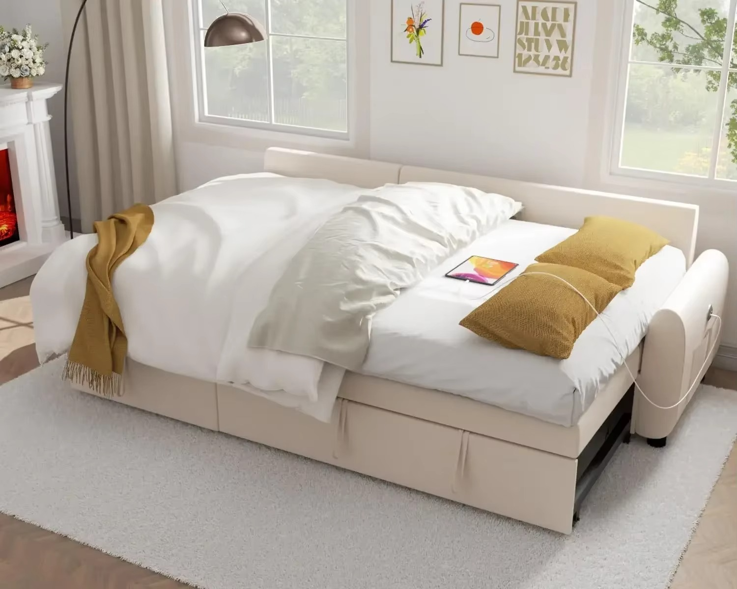Sectional Sofa Couch Sleeper Sofa Bed with Reversible Storage Chaise Pull Out Couch