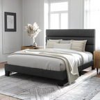 Sleek Upholstered Platform Bed with Channel-Tufted Headboard.