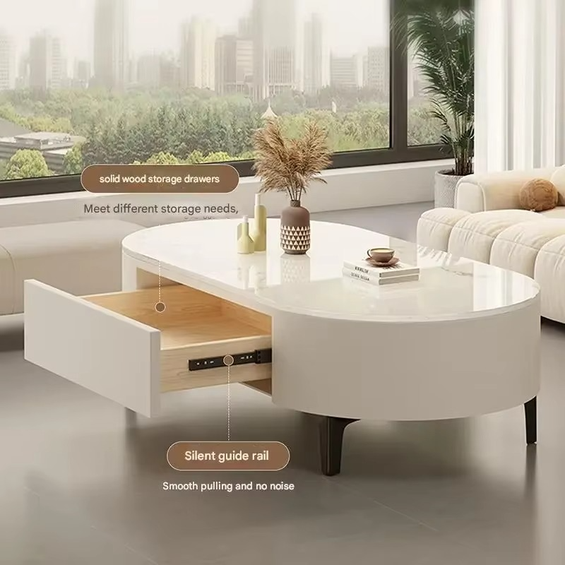 Modern Simple Coffee Table Living Room Floor Cheap Oval Organizer