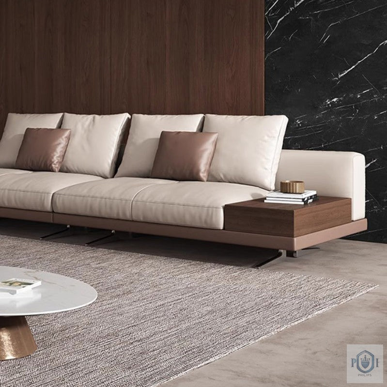 Philips Modern Modular Puffy Style Sofa With One Sided Wooden Armrest