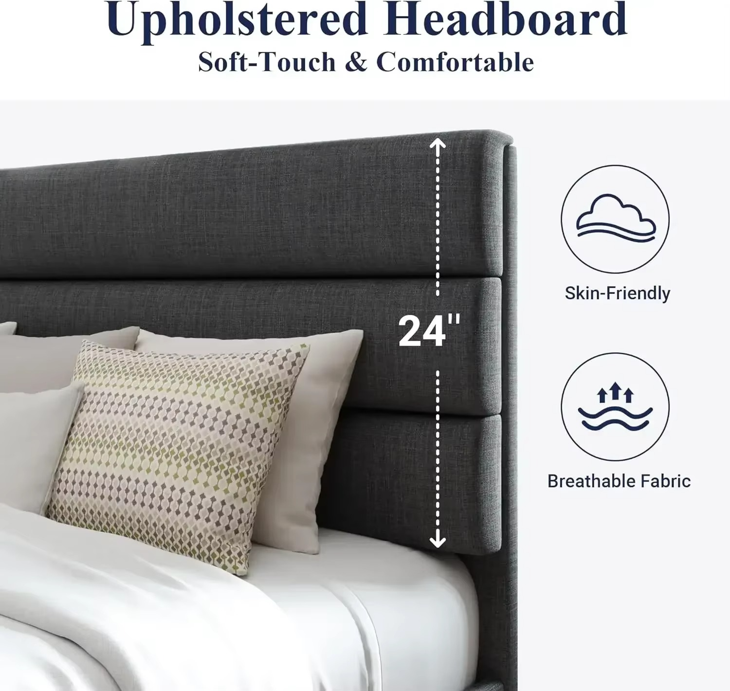 Sleek Upholstered Platform Bed with Channel-Tufted Headboard.