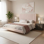 Blossom Serenity Vertical Line Headboard Bed with Metal Base and Wooden Frame