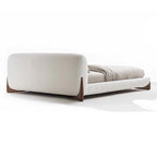 Japandi Minimalist Upholstered Platform Boucle Bed with Wooden Legs.