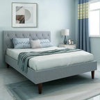 Classic Upholstered Bed with Deep Button Tufting Headboard.