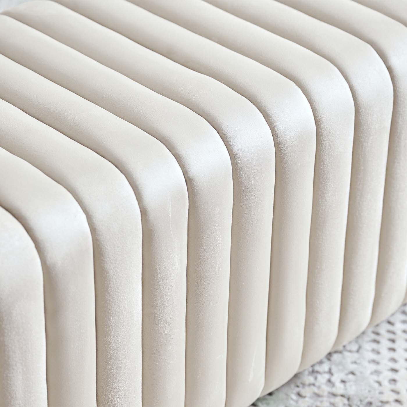 Bench, Electro coppering Metal Base, Upholstered in Cream Fabric and Pu