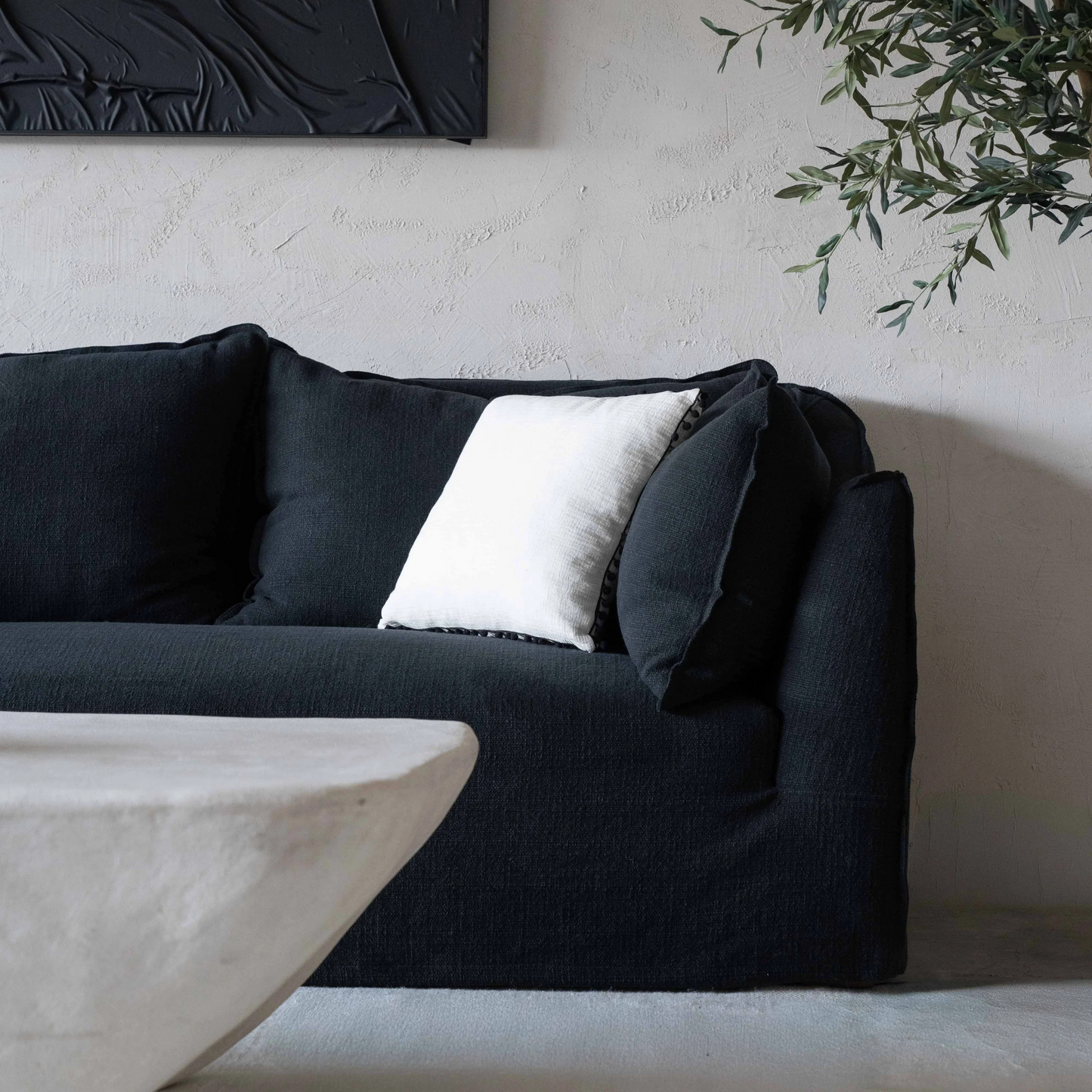 Clara Black Linen Modern 3 Seater Sofa