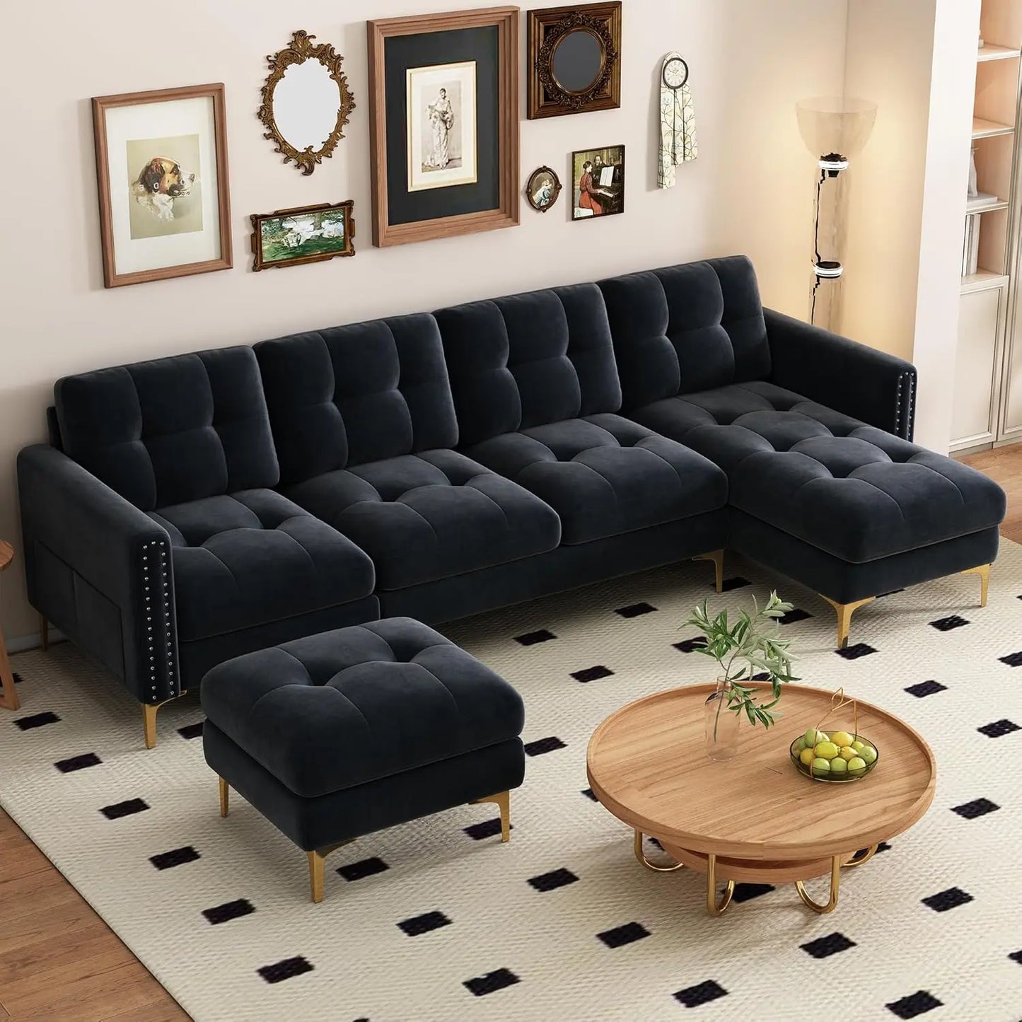 U Shape Upholstered Couch with Chaise, Convertible Sofa Couch