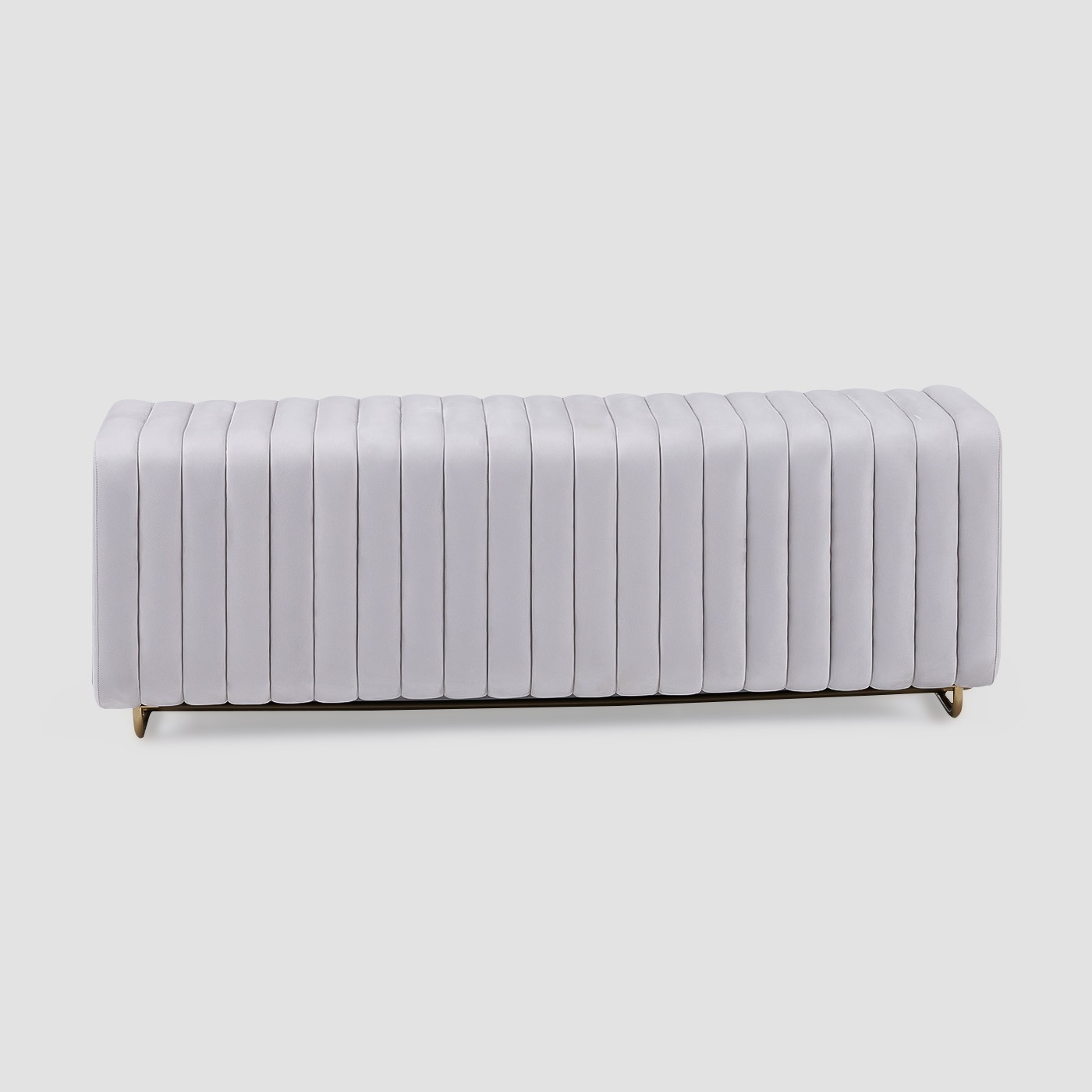 Bench, Electro coppering Metal Base, Upholstered in Cream Fabric and Pu