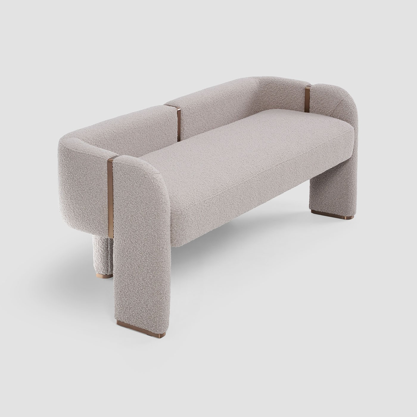 Bench With Low Back Rest, Fully Upholstered with Boucle Fabric