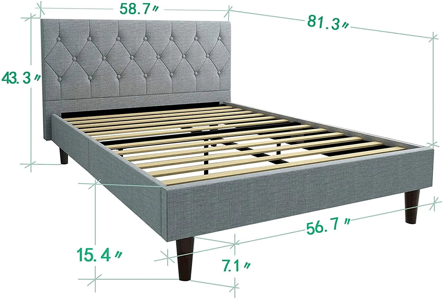 Classic Upholstered Bed with Deep Button Tufting Headboard.