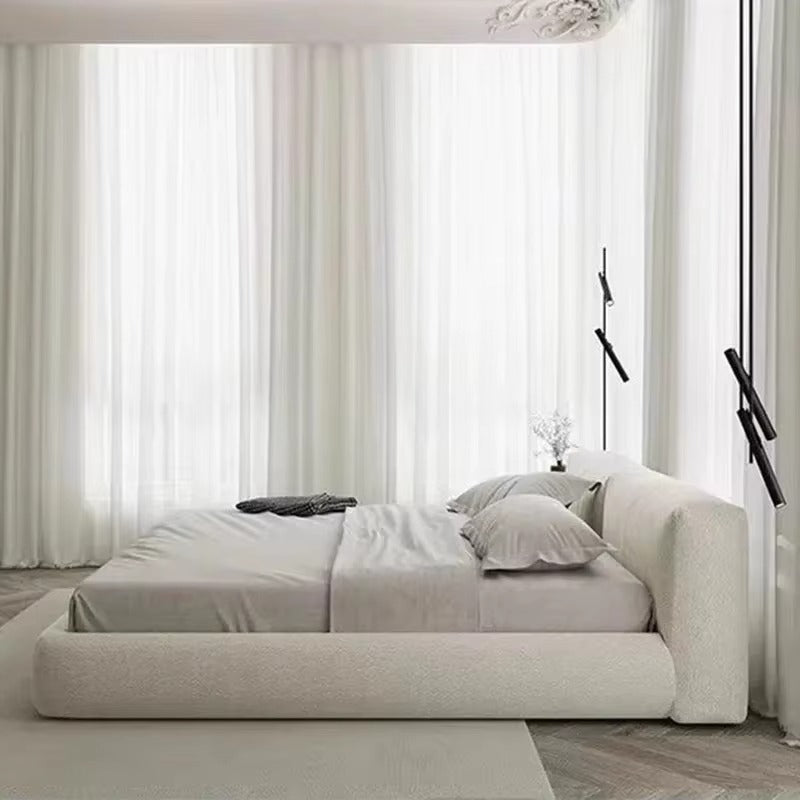 Modern Cozy Boucle Low-Profile Upholstered Bed.