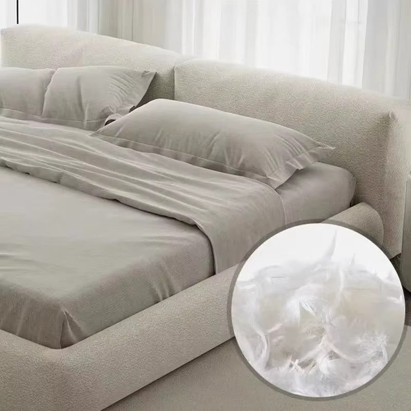 Modern Cozy Boucle Low-Profile Upholstered Bed.