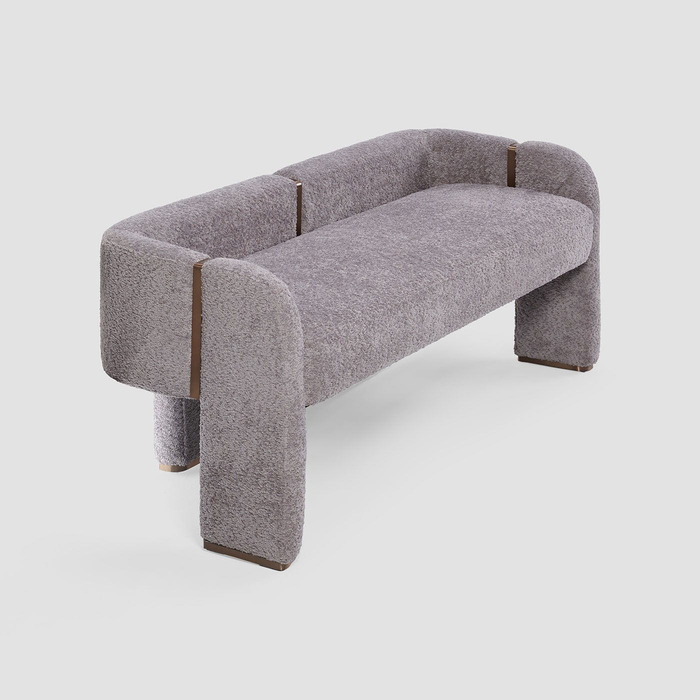 Bench With Low Back Rest, Fully Upholstered with Boucle Fabric