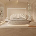 Floating Lighted Bed with Headboard in Seashell Style.