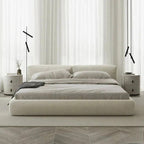 Modern Cozy Boucle Low-Profile Upholstered Bed.